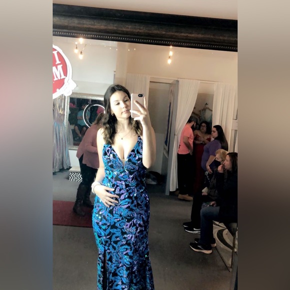 gorgeous teal and lavender sequin prom dress - Picture 4 of 7